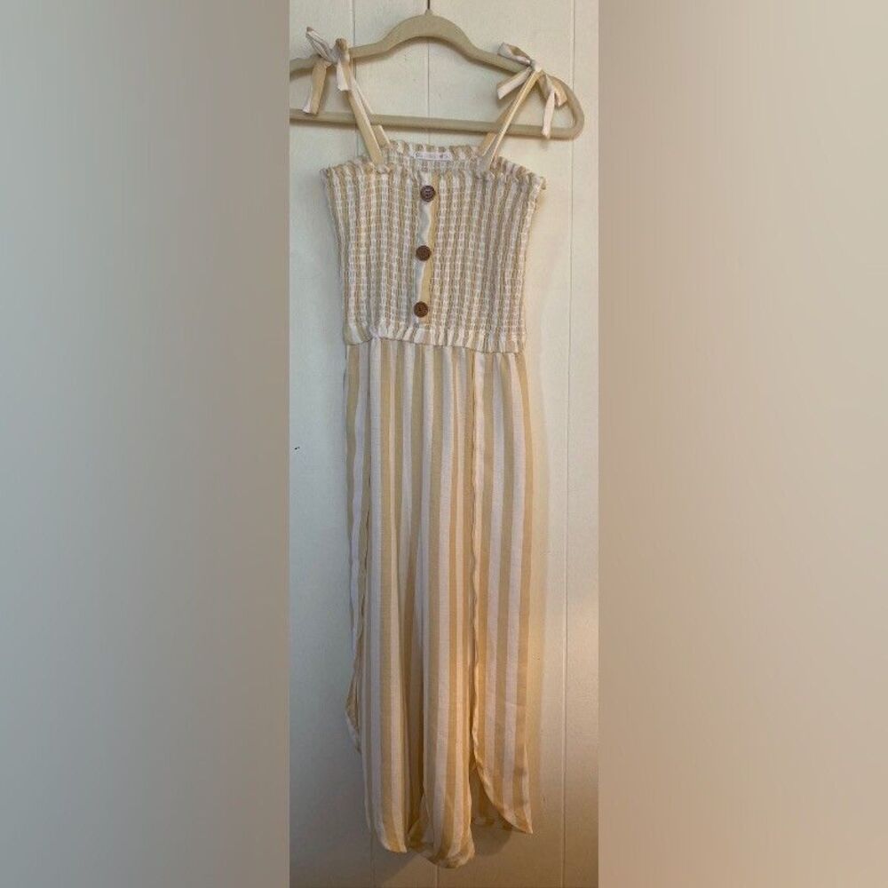 Sunset Sky Jumpsuit Girls 12 White Beige Striped Cropped Summer